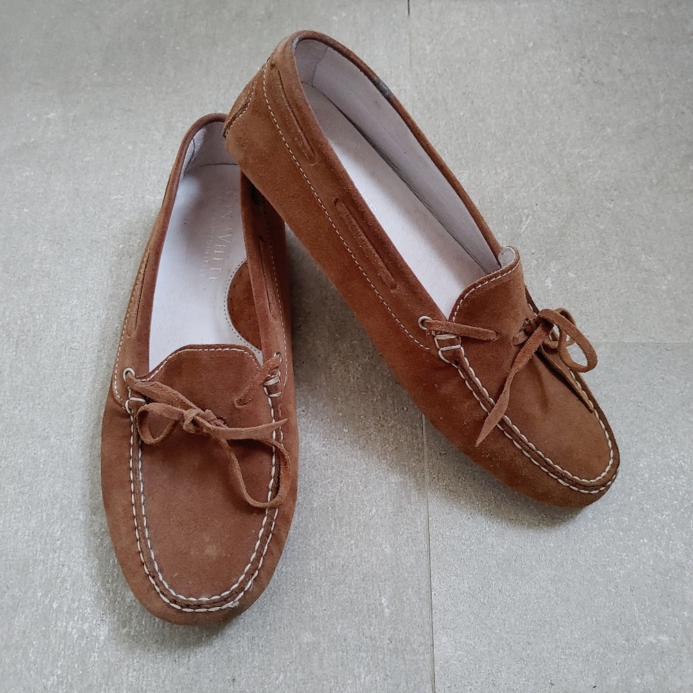 Ron White Suede Driving Shoes Moccasin Loafers Size 37 US 6.5 Tan